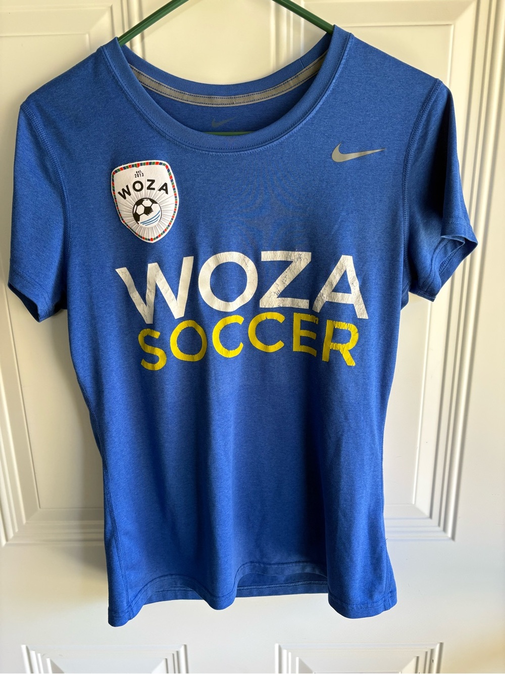 Nike Royal Blue WOZA Soccer Short Sleeve Tee with Yellow Print